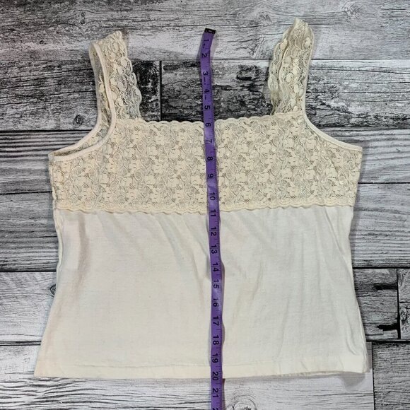 Vintage 90s Y2K Ivory Cotton Sheer Lace Square Neck Crop Tank Top Camisole - Picture 10 of 10